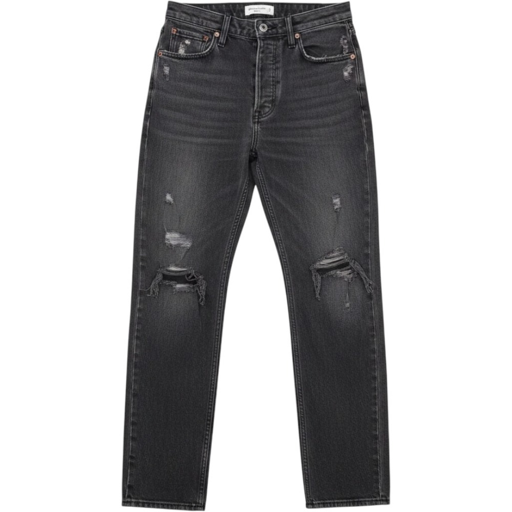Abercrombie & Fitch Distressed High Rise Mom Jeans Black Button Fly 28x30